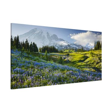 Magnetic memo board - Mountain Meadow With Flowers In Front Of Mt. Rainier