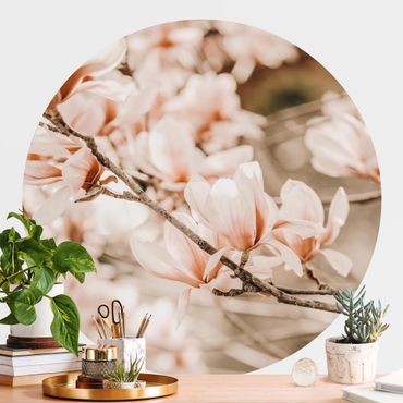 Self-adhesive round wallpaper - Magnolia Twig Vintage Style