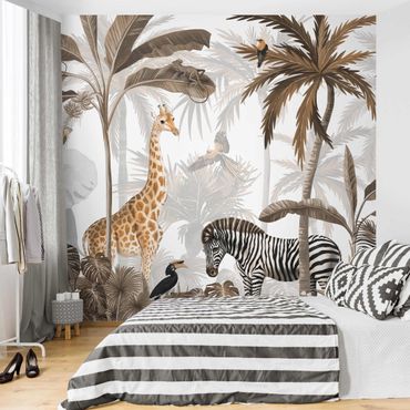 Wallpaper - Majestic animal world in the jungle sepia