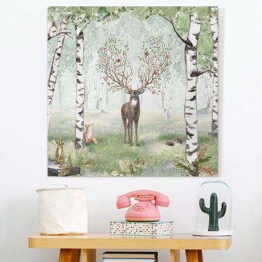 Print on canvas - Majestic deer in the birch forest - Square 1:1