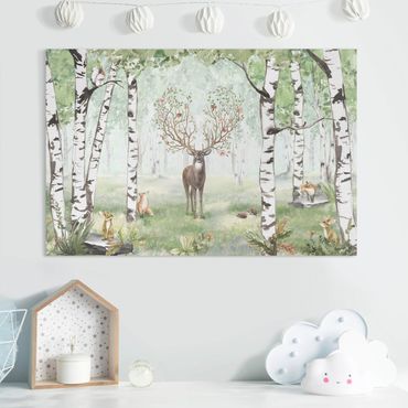 Print on canvas - Majestic deer in the birch forest - Landscape format 3:2