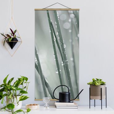 Fabric print with poster hangers - Macro Image Beads Of Water On Grass - Portrait format 1:2