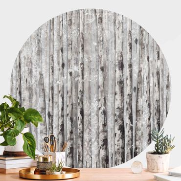 Self-adhesive round wallpaper - Picturesque Birch Forest