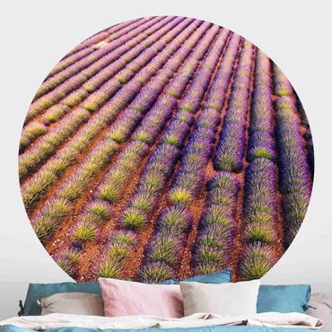 Self-adhesive round wallpaper - Picturesque Lavender Field