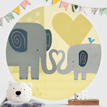 Self-adhesive round wallpaper kids - Mum And I - Elephants
