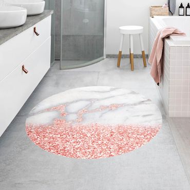 Vinyl Floor Mat round - Marble Optics With Light Pink Confetti