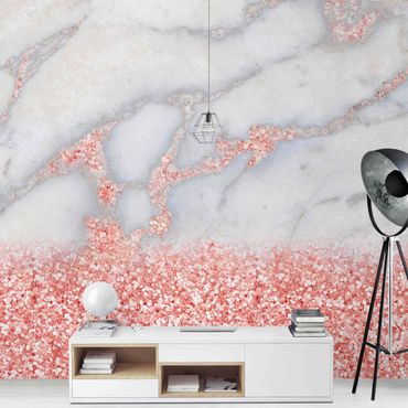 Wallpaper - Marble Look With Pink Confetti