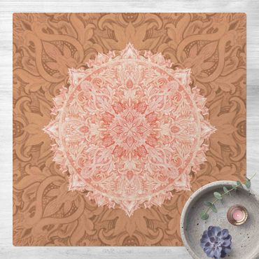 Cork mat - Mandala Watercolour Ornament Beige Orange - Square 1:1