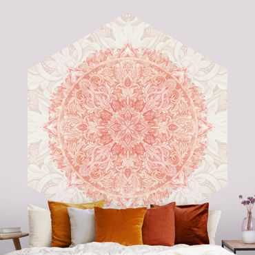 Self-adhesive hexagonal pattern wallpaper - Mandala Watercolour Ornament Beige Orange