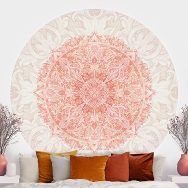Self-adhesive round wallpaper - Mandala Watercolour Ornament Beige Orange