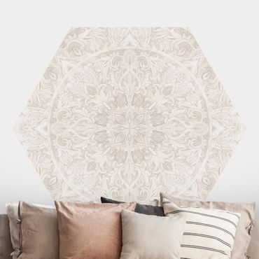 Self-adhesive hexagonal pattern wallpaper - Mandala Watercolour Ornament Beige