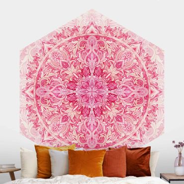Self-adhesive hexagonal pattern wallpaper - Mandala Watercolour Ornament Pattern Pink