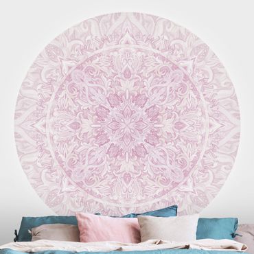 Self-adhesive round wallpaper - Mandala Watercolour Ornament Pink