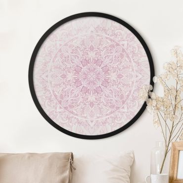 Circular framed print - Mandala Watercolour Ornament Pink