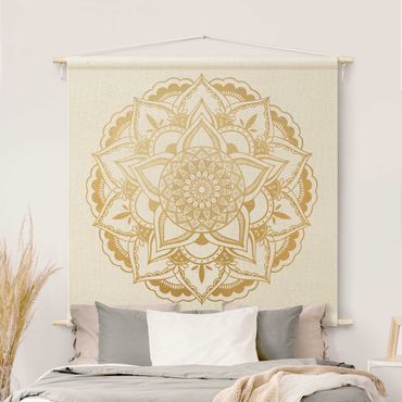 Tapestry - Mandala Flower Gold White