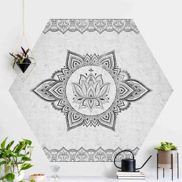 Self-adhesive hexagonal wall mural - Mandala Lotus Concrete Look