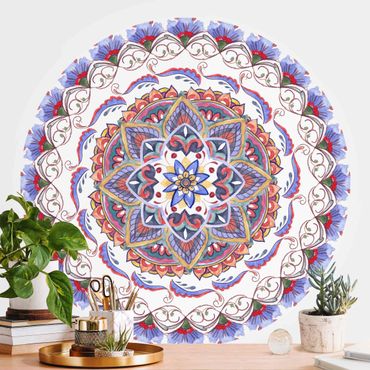 Self-adhesive round wallpaper - Mandala Meditation Pranayama