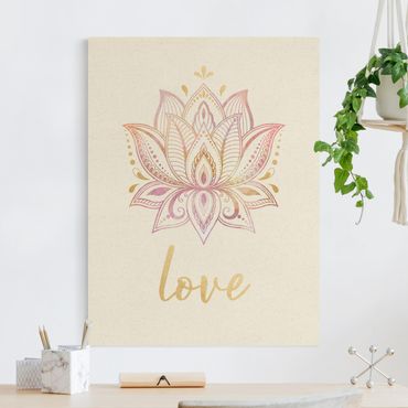 Natural canvas print - Mandala Namaste Lotus Set Gold Light Pink - Portrait format 3:4