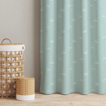 Curtain - Daisies With Dots - Pastel Mint Green