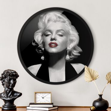 Circular framed print - Marilyn With Red Lips