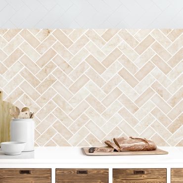 Kitchen wall cladding - Marble Fish Bone Tiles - Beige
