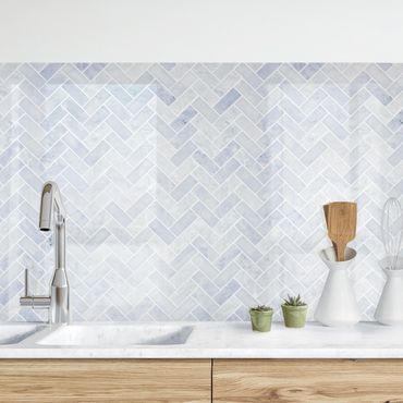 Kitchen wall cladding - Marble Fish Bone Tiles - Ice Blue