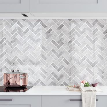 Kitchen wall cladding - Marble Fish Bone Tiles - Medium Grey