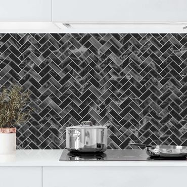 Kitchen wall cladding - Marble Fish Bone Tiles - Black