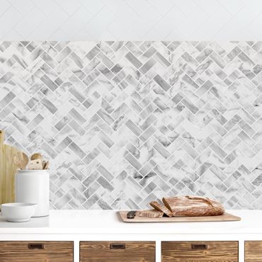 Kitchen wall cladding - Marble Fish Bone Tiles - White