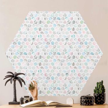 Self-adhesive hexagonal wall mural - Marble Hexagons Rose And Sea Blue