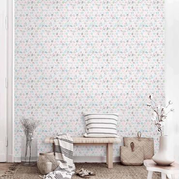 Wallpaper - Marble Hexagons Rose And Sea Blue