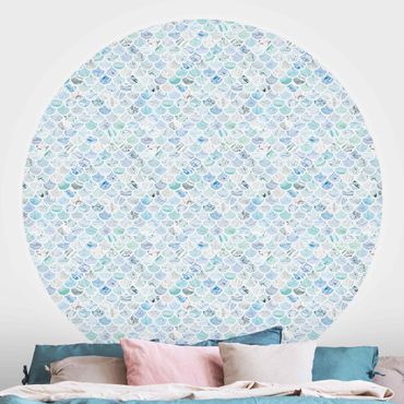 Self-adhesive round wallpaper - Marble Pattern Sea Blue