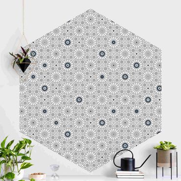 Self-adhesive hexagonal pattern wallpaper - Moroccan Flower Line Pattern