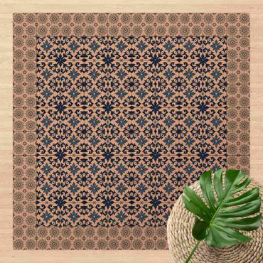 Cork mat - Moroccan Tiles Floral Blueprint With Tile Frame - Square 1:1