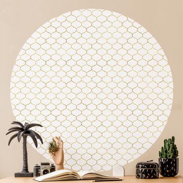 Self-adhesive round wallpaper - Moroccan Watercolour Line Pattern Gold