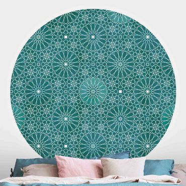 Self-adhesive round wallpaper - Moroccan Flower Pattern