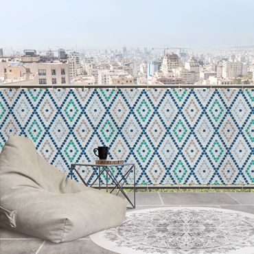 Balcony privacy screen - Moroccan Tile Pattern Turquoise Blue
