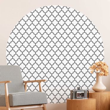 Self-adhesive round wallpaper - Moroccan Pattern With Ornaments Grey