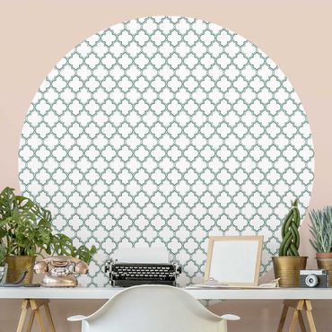 Self-adhesive round wallpaper - Moroccan Ornament Line Pattern