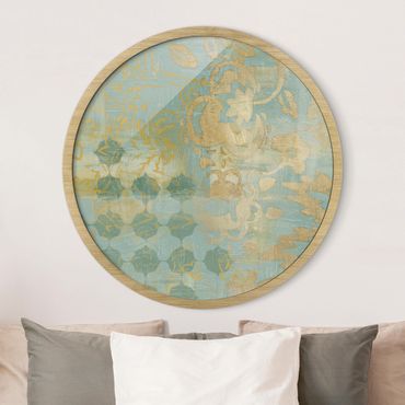 Circular framed print - Moroccan Collage In Gold And Turquoise II