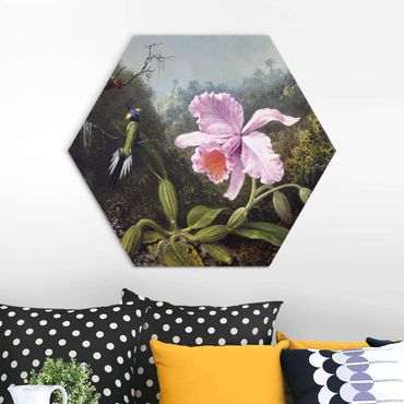 Alu-Dibond hexagon - Martin Johnson Heade - Still Life With An Orchid And A Pair Of Hummingbirds