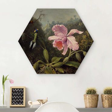 Wooden hexagon - Martin Johnson Heade - Still Life With An Orchid And A Pair Of Hummingbirds