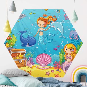 Self-adhesive hexagonal pattern wallpaper - Mermaid Underwater World