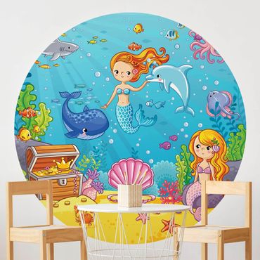 Self-adhesive round wallpaper - Mermaid Underwater World
