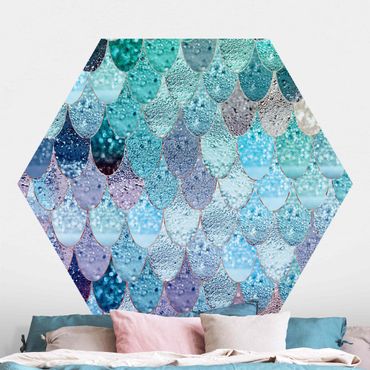 Self-adhesive hexagonal pattern wallpaper - Mermaid Magic In Bluish Green