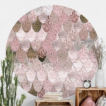 Self-adhesive round wallpaper - Mermaid Magic In Rose-Beige