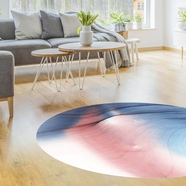 Vinyl Floor Mat round - Mottled Colour Dance In Blue With Red
