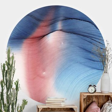 Self-adhesive round wallpaper - Mottled Colour Dance In Blue With Red