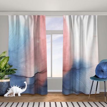 Curtain - Mottled Colour Dance In Blue With Red