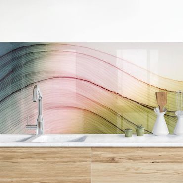 Kitchen wall cladding - Mottled Colours Pink Yellow With Turquoise